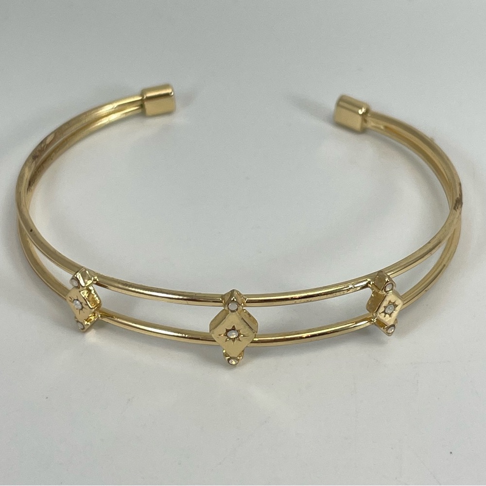 Stunning Gold Tone Whit Rhinestone Dainty Open Cuff Bangle Bracelet Cute Elegant - Picture 3 of 5